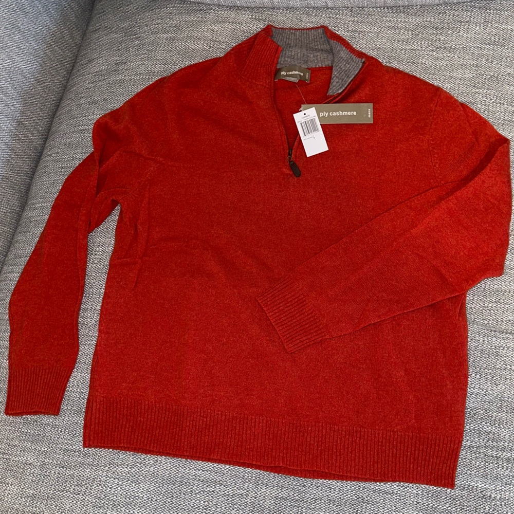 The Cashmere Project - Ply Cashmere Bright Red Cashmere 1/4 Zip Pullover - Large